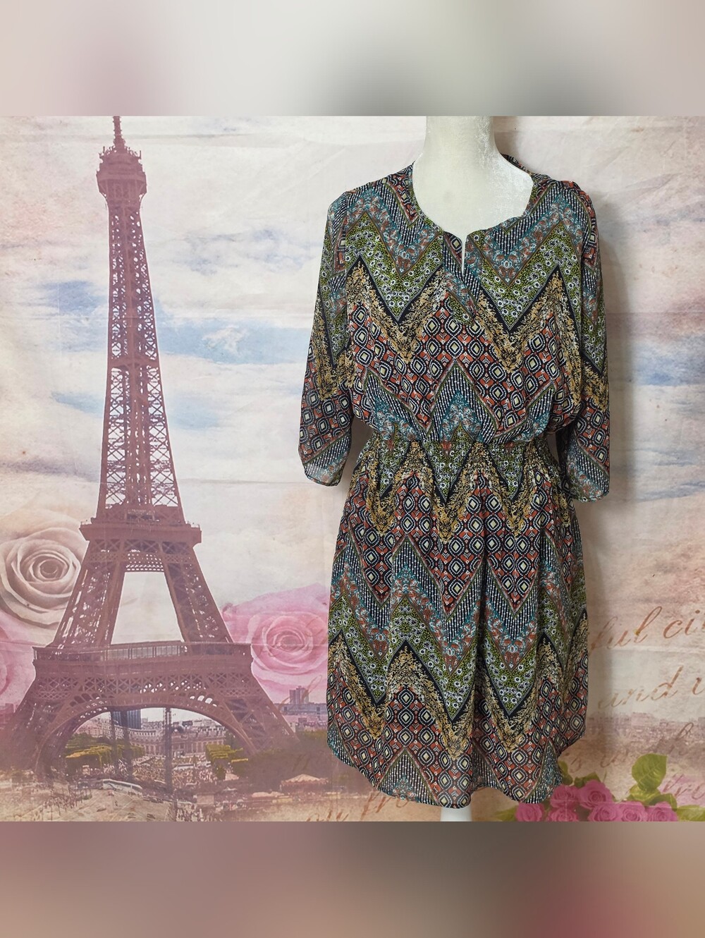 Enfocus Studio Multicolor Chevron & Geometric Mini Dress Sz 16W